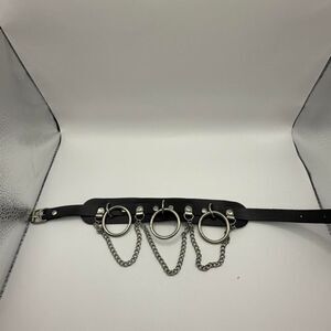 Black choker with silver chain and rings